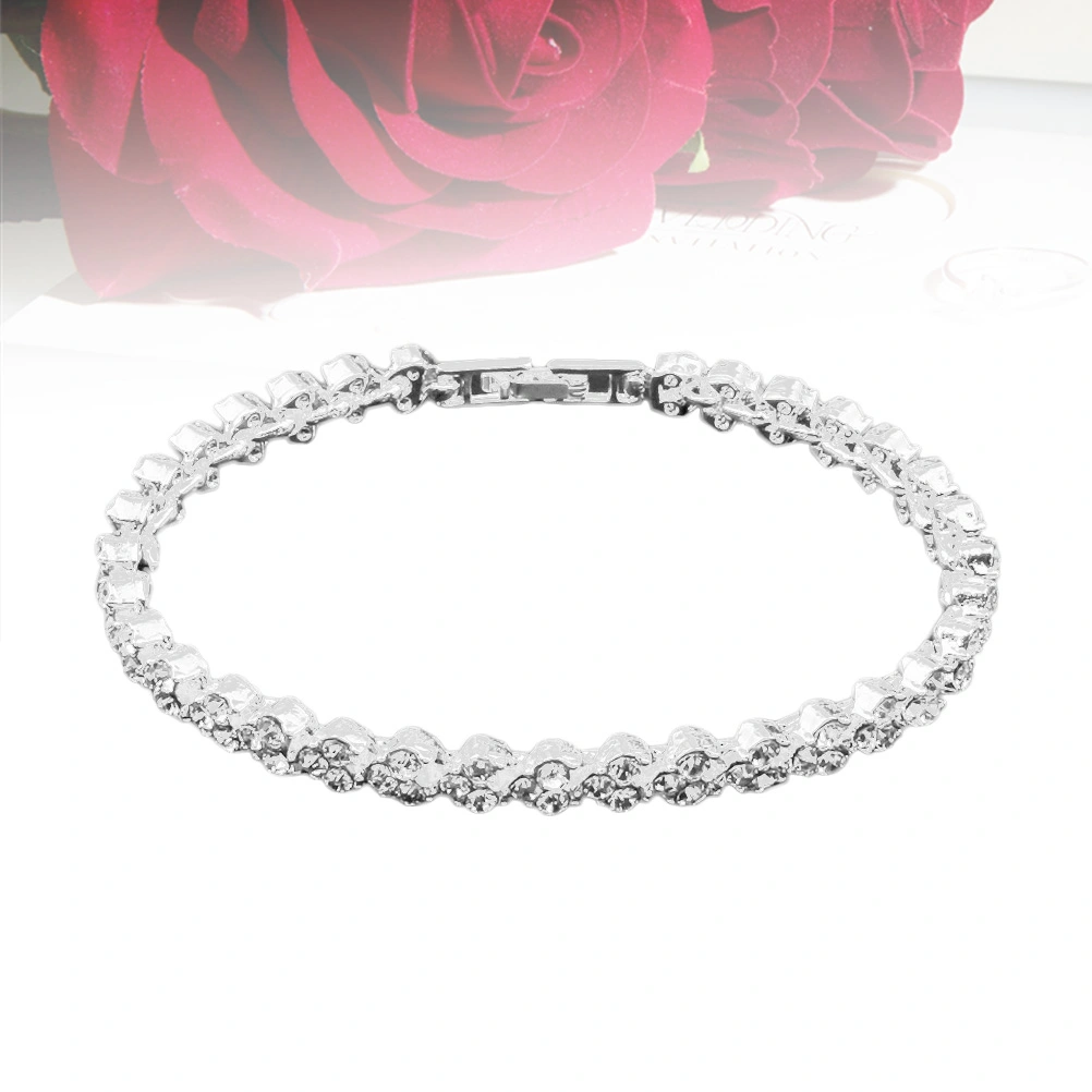 Rhinestone Bracelet Crystal Diamond Bracelet Zircon Bracelet for Women Bride Girls (Silver)