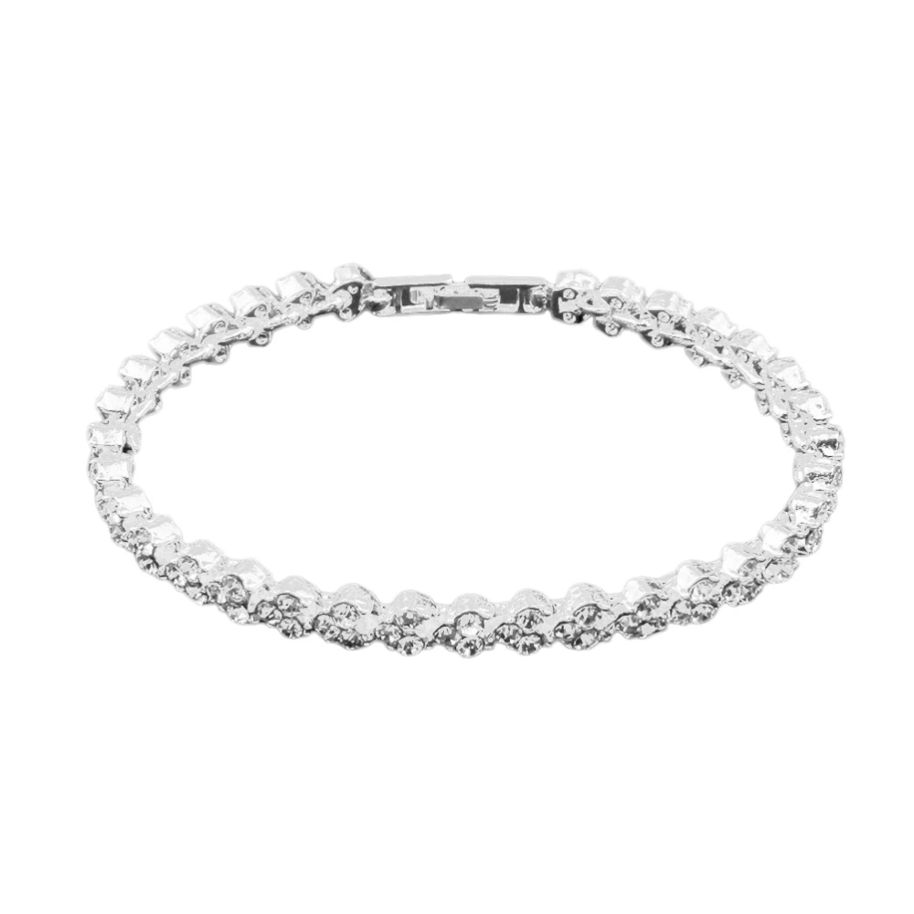 Rhinestone Bracelet Crystal Diamond Bracelet Zircon Bracelet for Women Bride Girls (Silver)