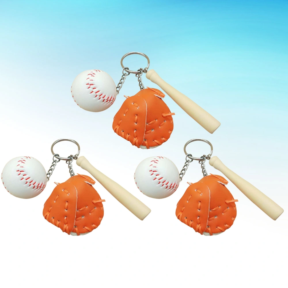 3pcs Baseball Style Keychains Sports Theme Keyrings Creative Bag Pendant Gift Key Holder for Women Kids