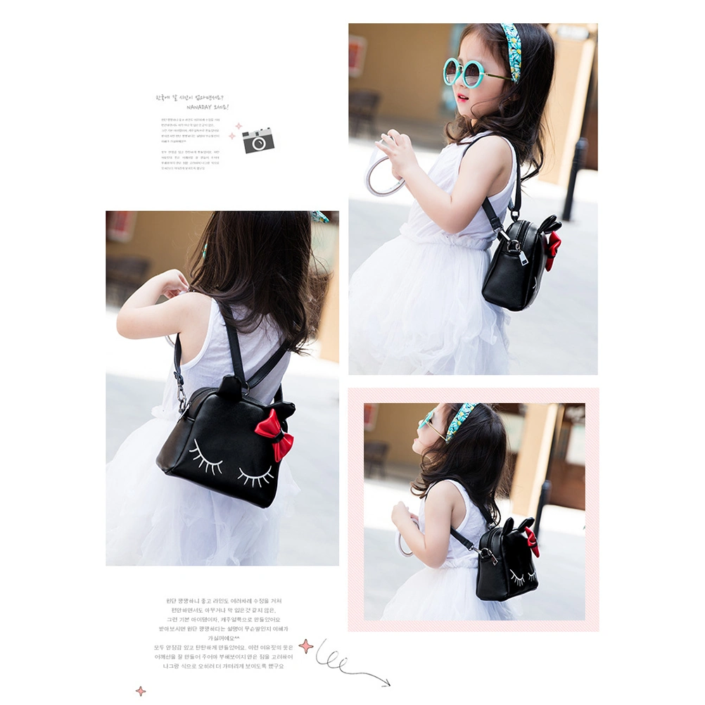 Cartoon Cat Backpack Fashion Crossbody Shoulder Bag Backpack Bags for Kids Little Girls (Black)