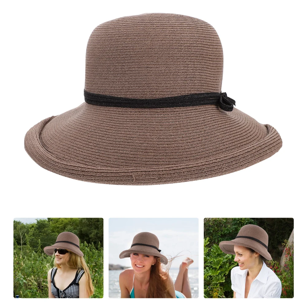 1Pc Folding Travel Sunhat Outdoor Bowknot Straw Hat Fashion Exquisite Sun Hat