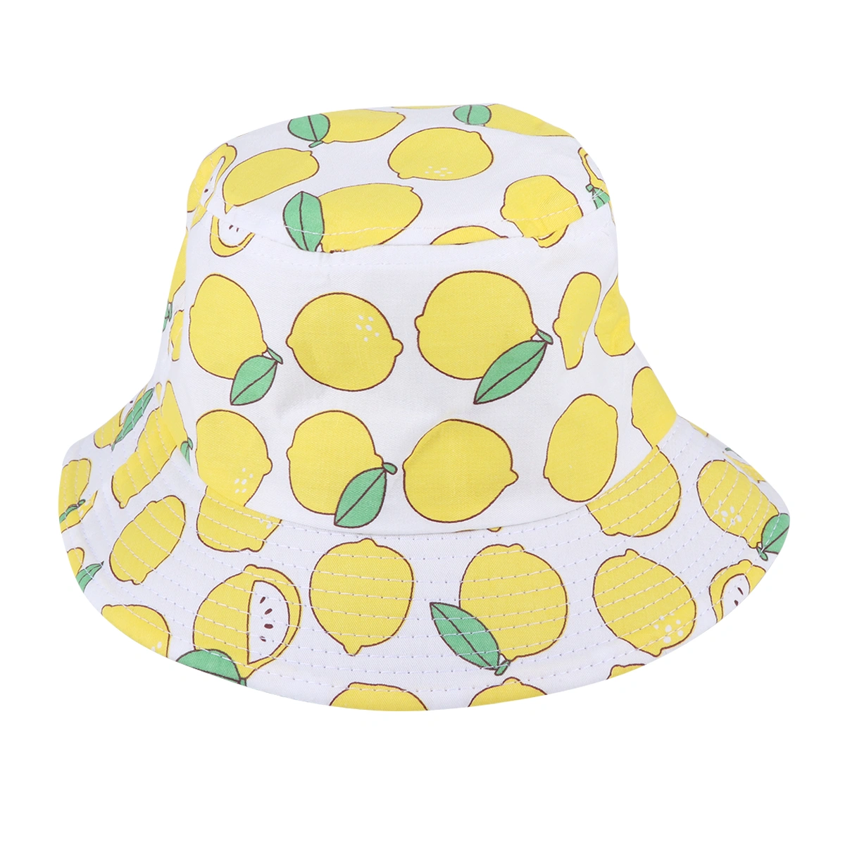 Summer Beach Foldable Sun Hat Outdoor Sun Protection Simple Style Casual Hat for Little Girls (White, Lemon Pattern)