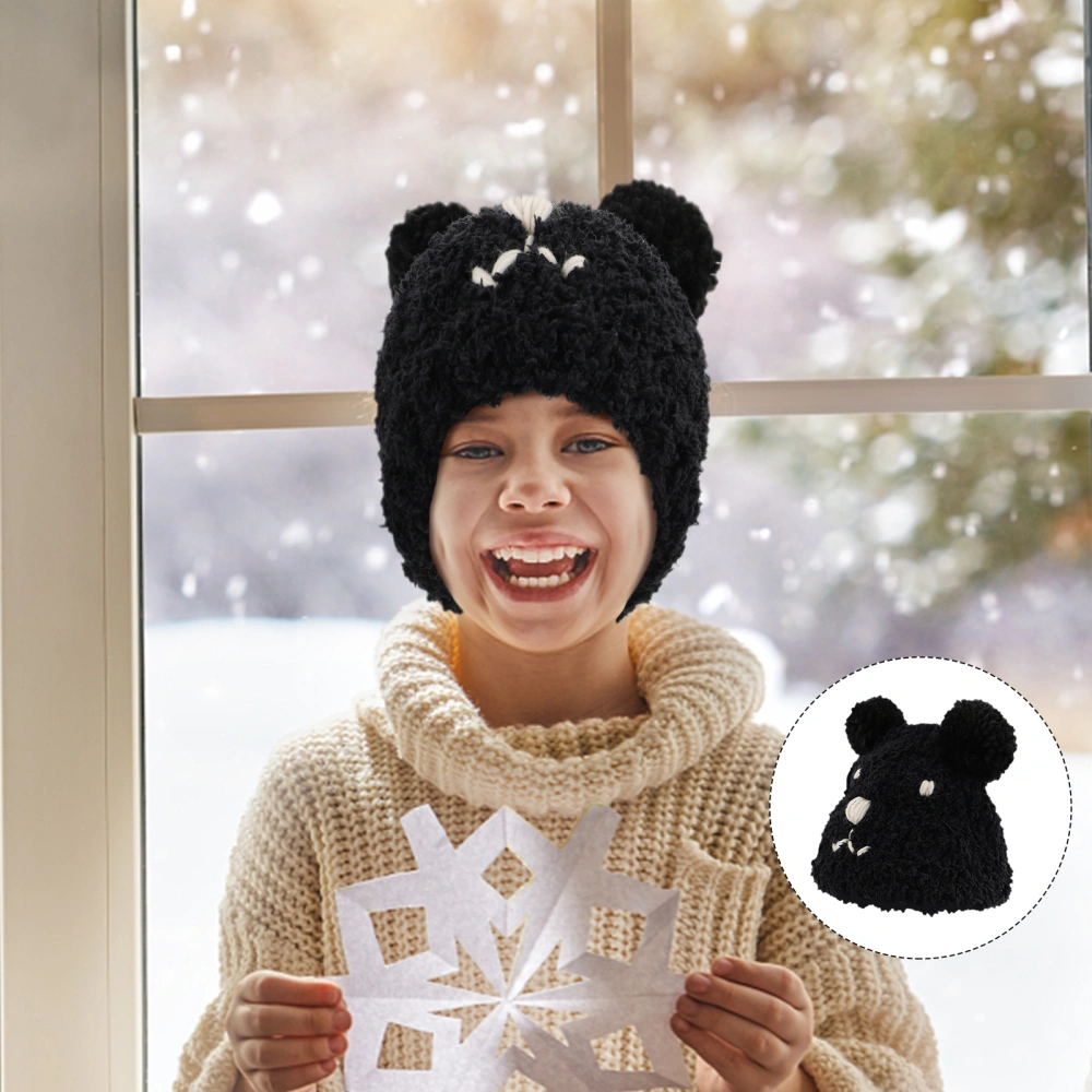 1pc Bear Hat Embroidery Hat Stretchy Winter Hat Kids Hat Baby Cartoon Hat