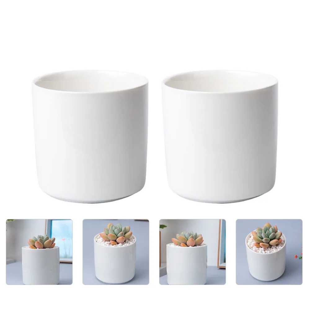 2pcs Milky White desktop Flower Pot Ceramic Succulent Plant Pots for Home