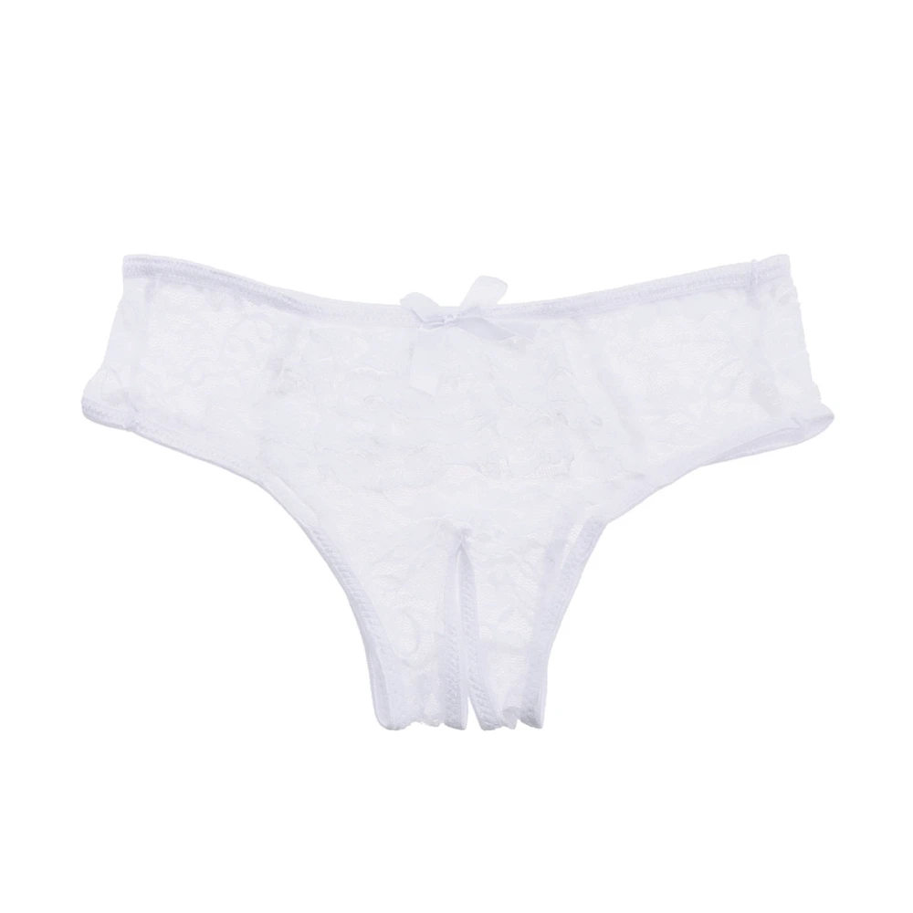 Women's Sexy Lace Lingerie Underwear Open Crotch G-String Briefs - Size 3XL (White)