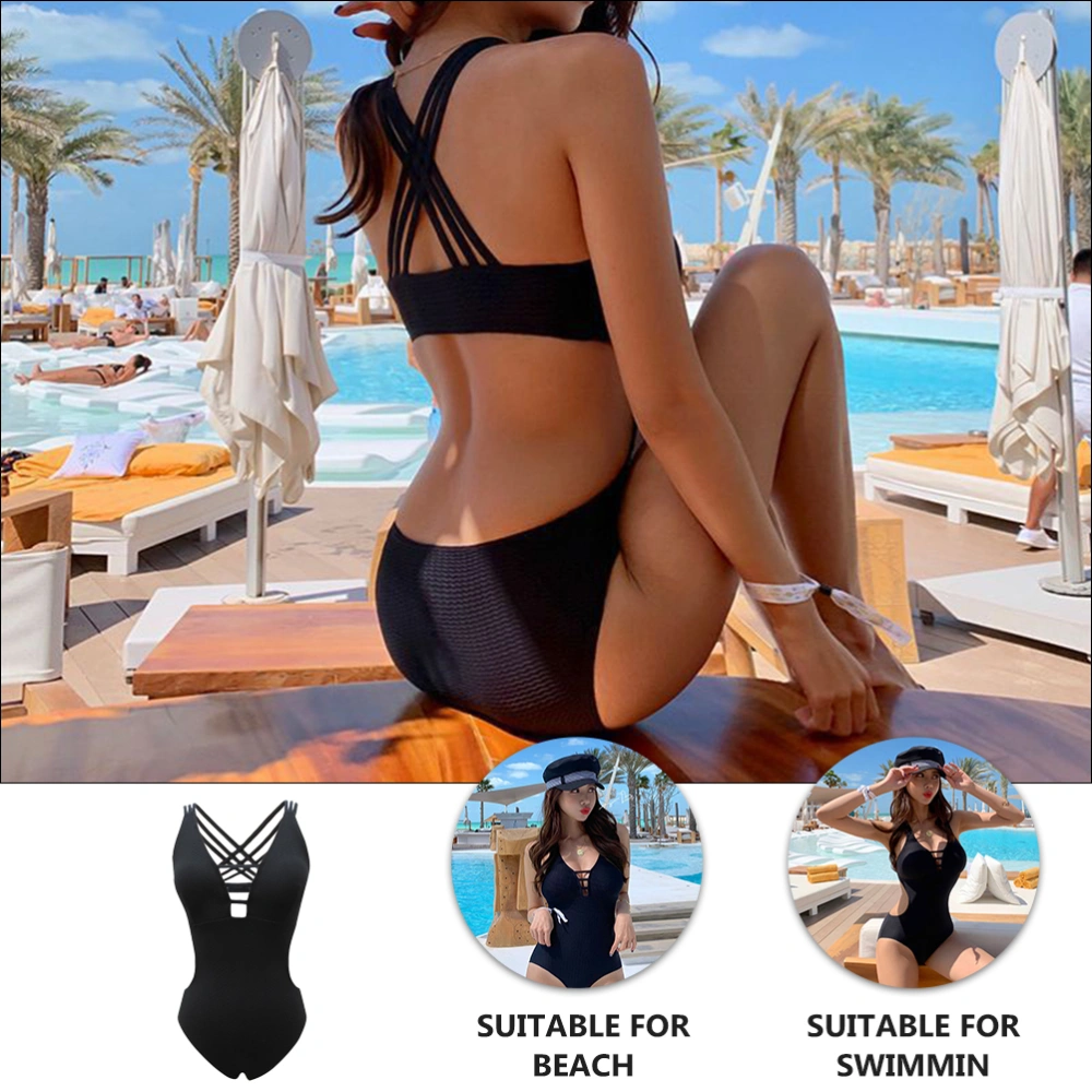 1Pc Women Sexy Swimsuit One Piece Swimsuit Comfortable Bathing Suit (Black)