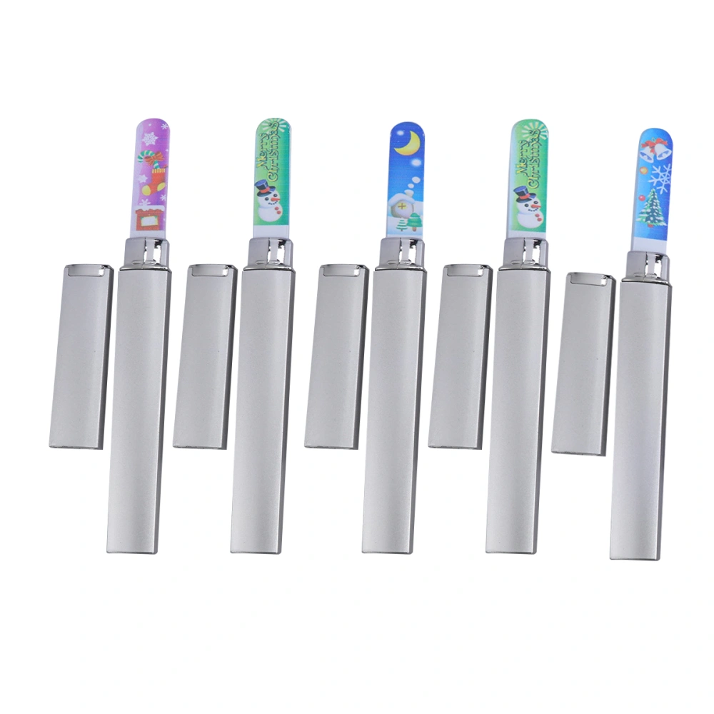 5Pcs Glass Nail Files Christmas Themed Nail Buffer Manicure Pedicure Tools Convenient Nail Tool for Nail Grooming Random Style