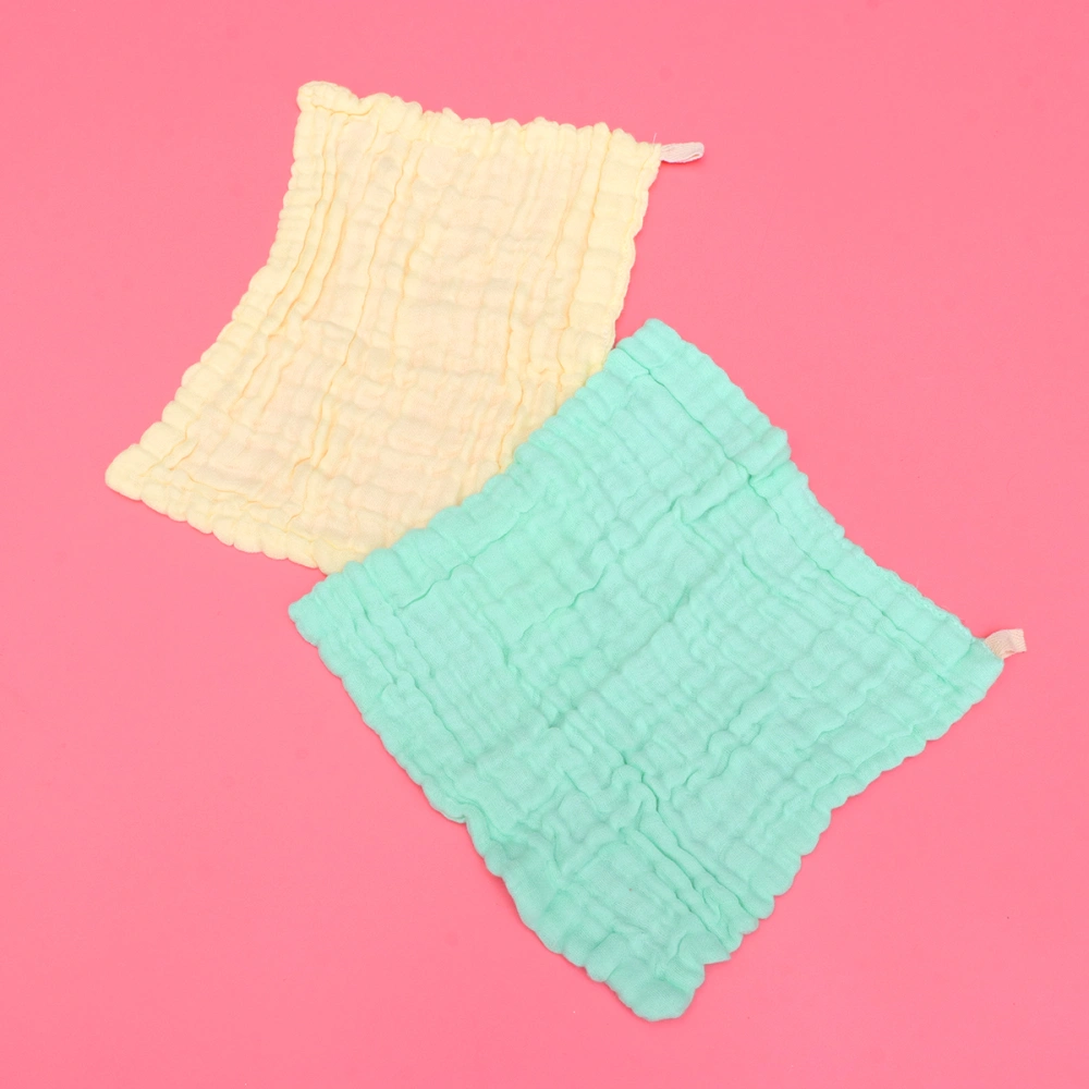 5 Pcs Six Layers Washed Gauze Cotton Small Square Towel Newborn Bath Face Towel Handkerchief (White, Yellow, Green, Pink, Blue Style)