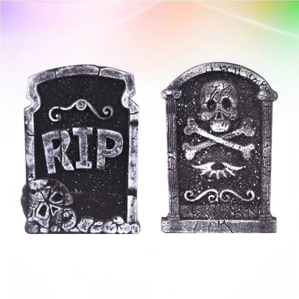 2pcs Halloween Tombstone Decoration Props Skeleton Tombstone Haunted House Grisly Props Party Decor Yard Bar Decoration (Mixed Pattern)