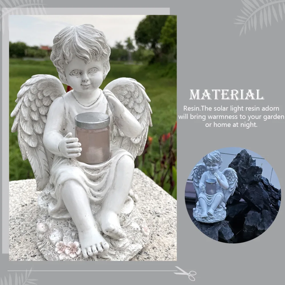 Solar Angel Statue Resin Adornment Outdoor Garden Ornament Home Resin Angel Craft