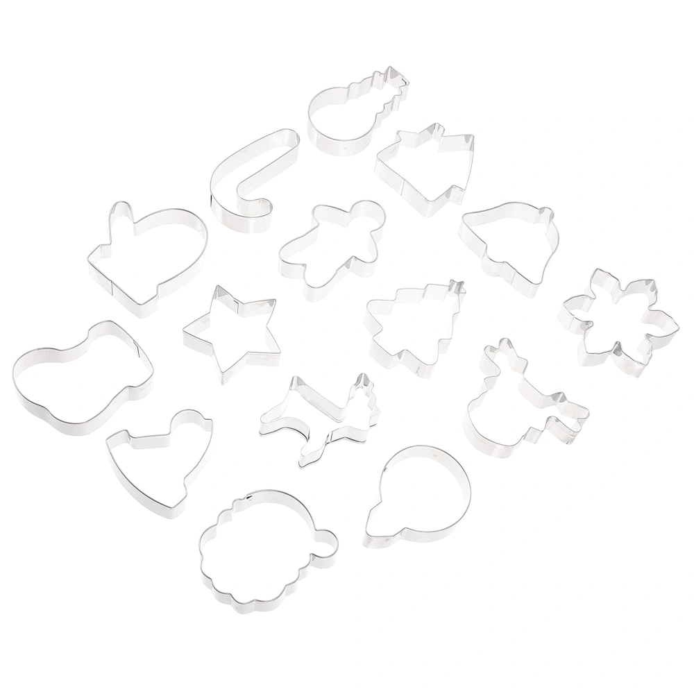 15pcs Xmas Stainless Steel Cookie Baking Molds Home Unique Baking Molds Silver