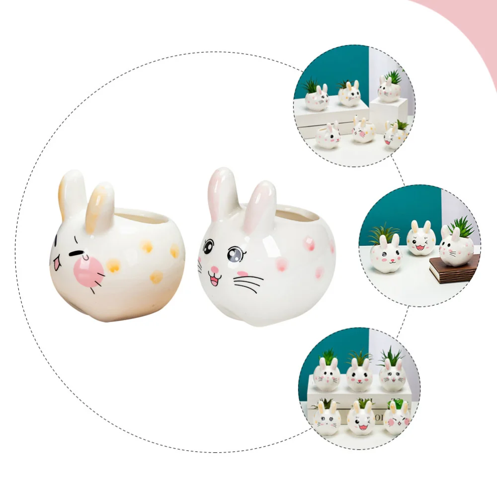 2Pcs Decorative Rabbit Planters Multi-function Succulent Pots Household Bunny Planters