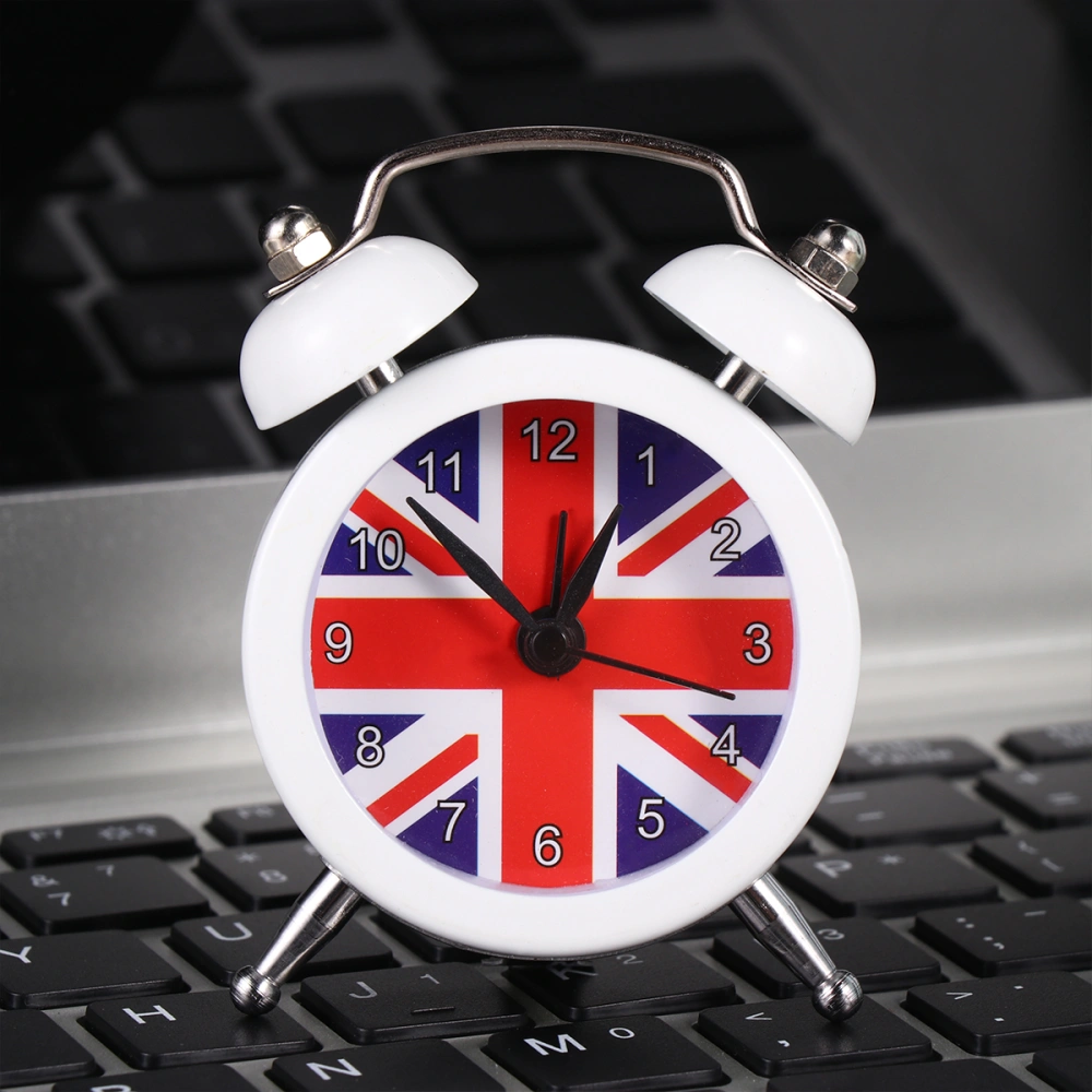 1pc Union Flag Pattern Clock Desktop Alarm Clock Bedside Wake-up Device Mini Time Displayer for Home Dorm White