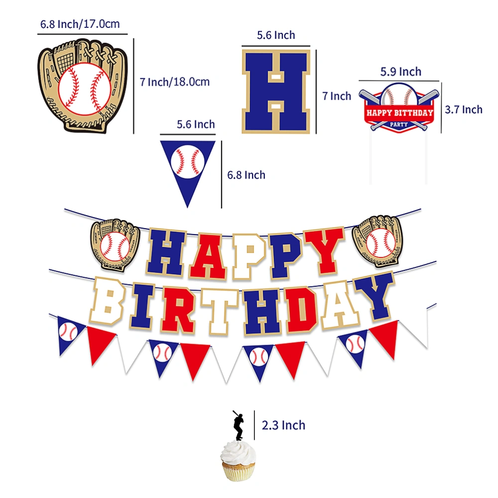 1 Set Baseball Theme Decors Birthday Party Hanging Banner Cake Picks Set