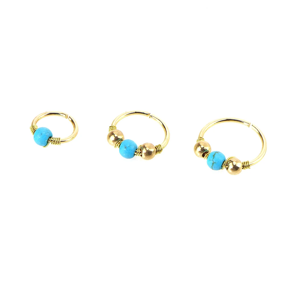 3pcs Nose Ring Nose Bead Studs Nostril Nose Earring Piercing Jewelry 6mm 8mm 10mm (Gold Bead & Turquoise)