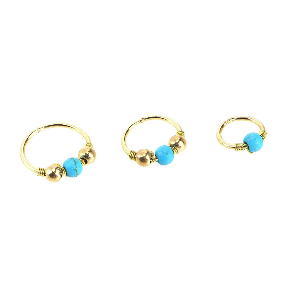 3pcs Nose Ring Nose Bead Studs Nostril Nose Earring Piercing Jewelry 6mm 8mm 10mm (Gold Bead & Turquoise)