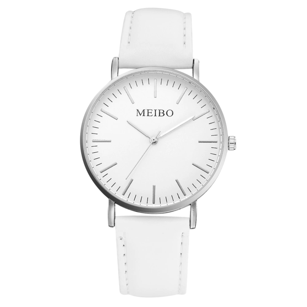 Women Casual Quartz Watch PU Leather Band Round Simple Dial Clock Wristwatch For Lady Women Gift (Silver, Random Style)