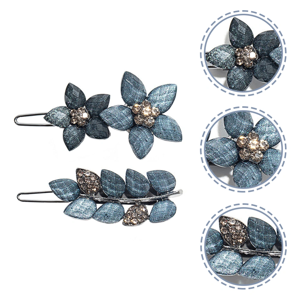 2pcs Flower Leaves Hair Clips Rhinestone Hair Barrettes Hairpins Hair Clamps