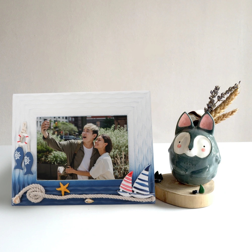 1Pc Mediterranean Theme Photo Frame Wooden Picture Frame Ornament Photo Holder