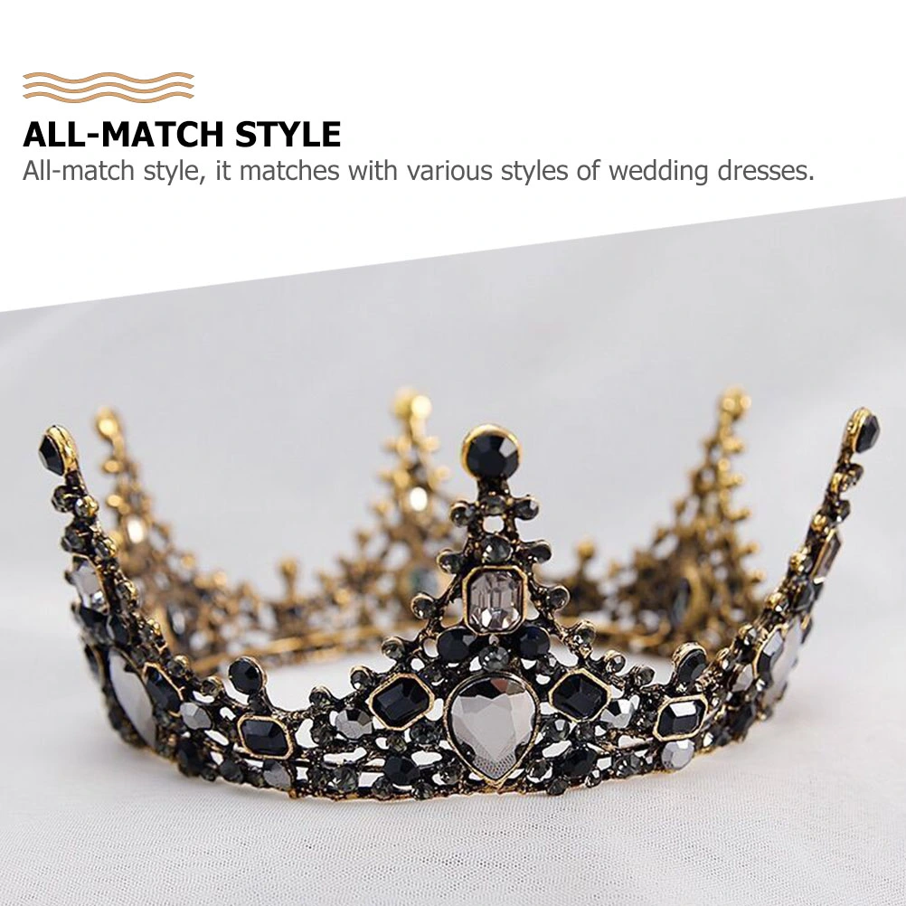 1pc Baroque Style Vintage Bridal Crown Fashionable Wedding Headdress (Black)
