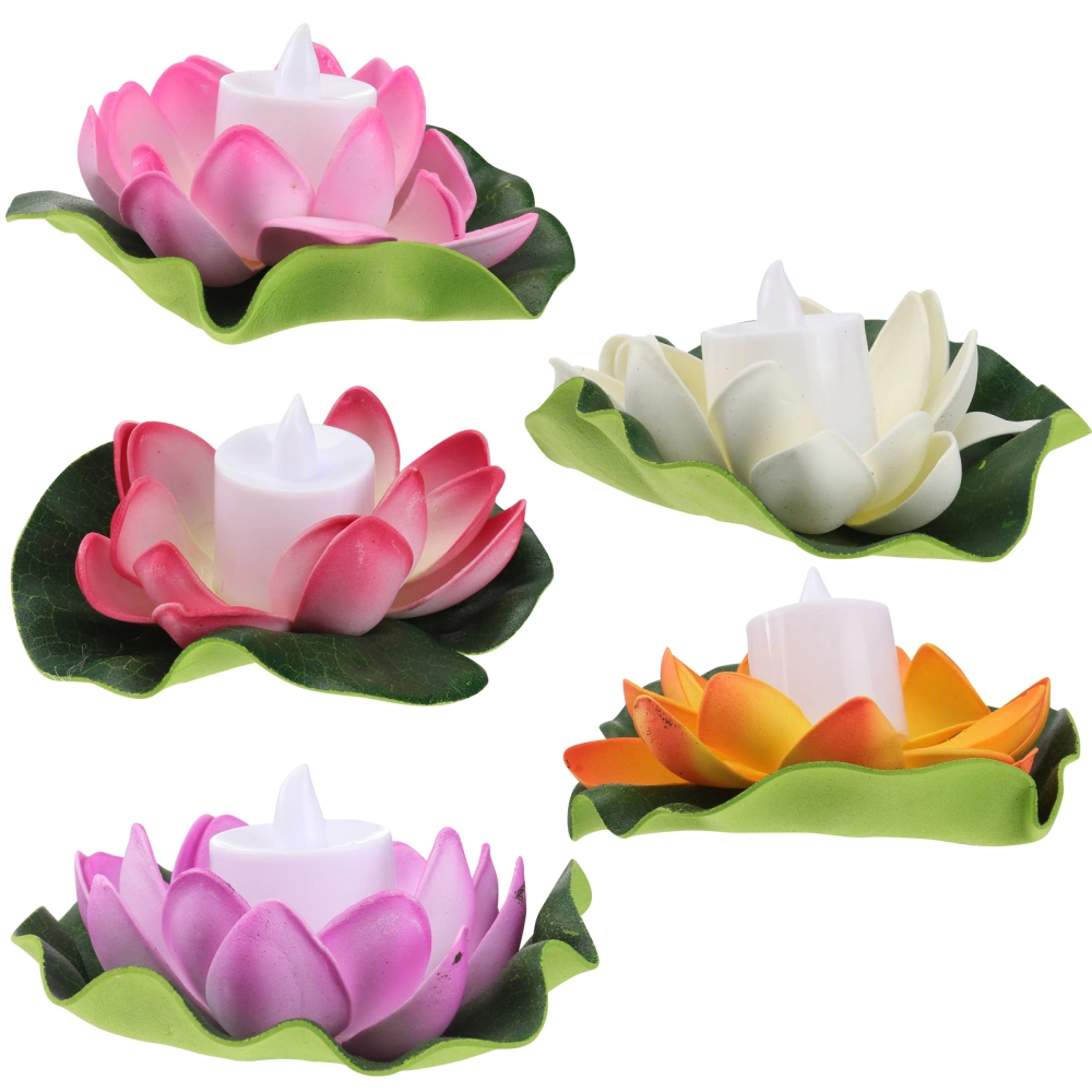 5pcs 13cm LED Floating Lotus Lantern Wishing Water Lily Artificial Candle Flower Lanterns Pool Decor for Festival Party (White+Purple+Orange+Pink+Red)