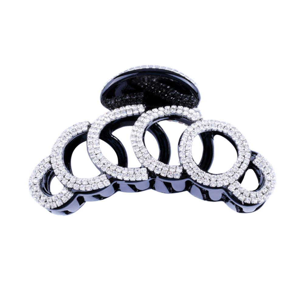 Round Ring Shape Hair Claw Rhinestone Hairgrip Strong Holding Hair Clips Elegant Headdress for Women Girls Black