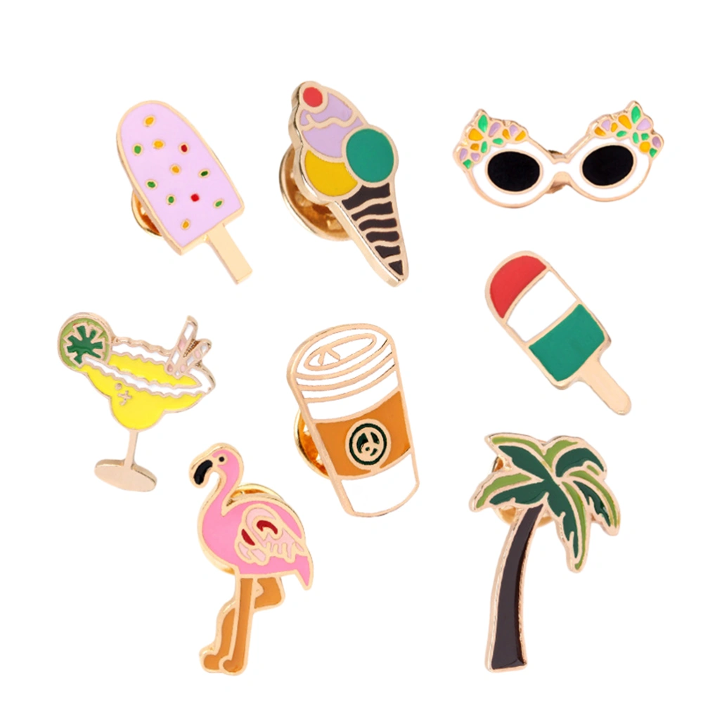 8 Pcs Hawaii Themed Brooch Colorful Alloy Corsage Funny Flamingo Juice Coconut Tree Eyewear Badge Jewelry Lapel Pin Dress Accessories for Women (Mixed)