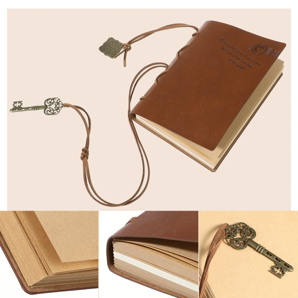 Classic Retro Vintage Style PU Cover String Key Bound Blank Notebook Notepad Travel Journal Diary Sketchbook (Coffee)