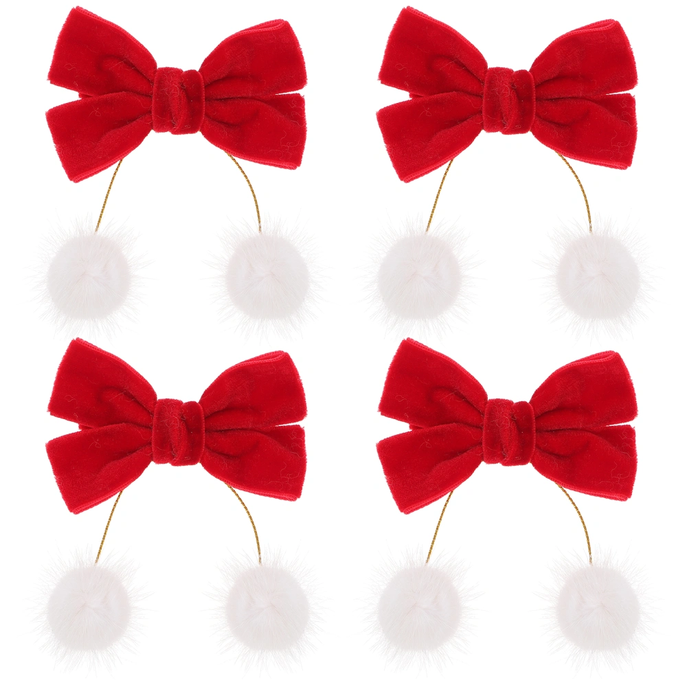 4Pcs Chinese Style Furry Balls Tassel Hair Clips Girls Hair Bow Clips for Christmas New Year