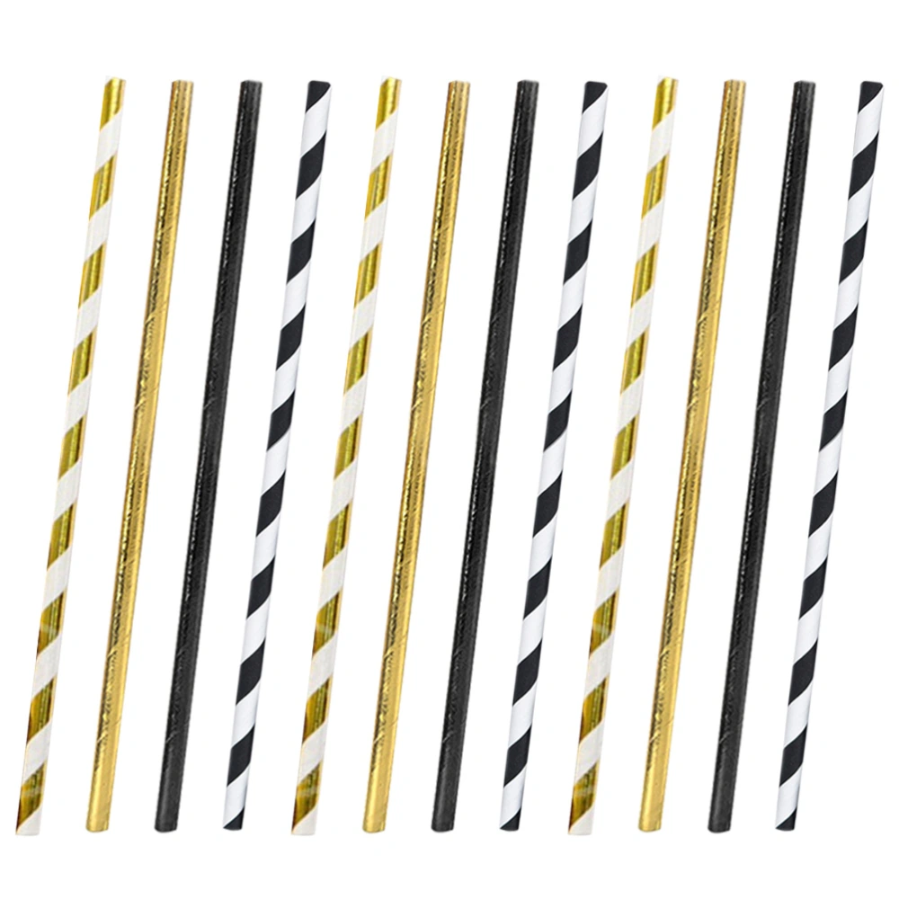 100pcs Stripe Paper Straws Degradable Straws Disposable Drinking Paper Suckers Tubularis for Carnival Party Festival(Gold, Black, Golden Stripe, Black Stripe, Assorted 4 Pattern)