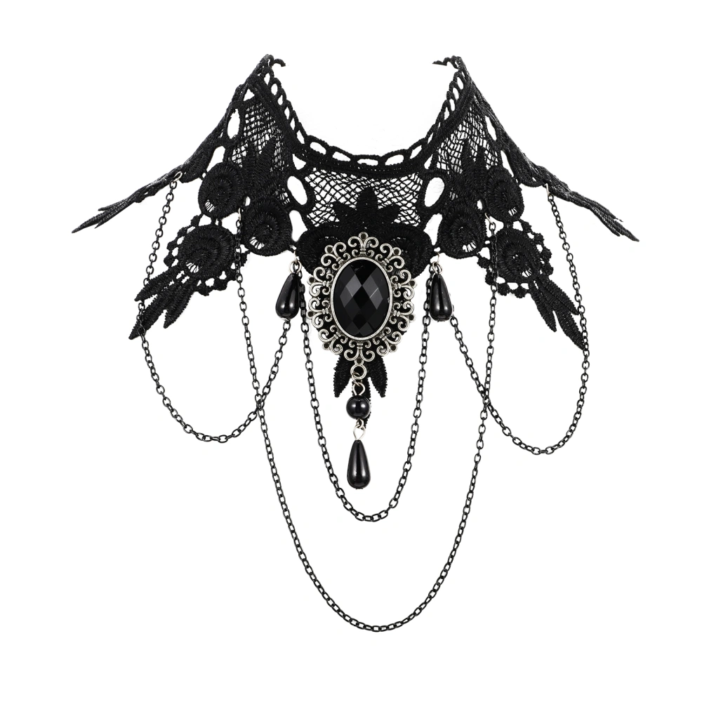 1Pc Halloween Necklace Decor Creative Precious Stone Lace Necklace (Black)