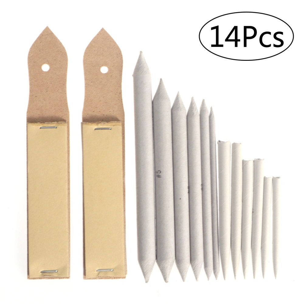 12pcs Blending Stumps and Tortillions Set with 2pcs Sandpaper Pencil Sharpener for Student Sketch Drawing