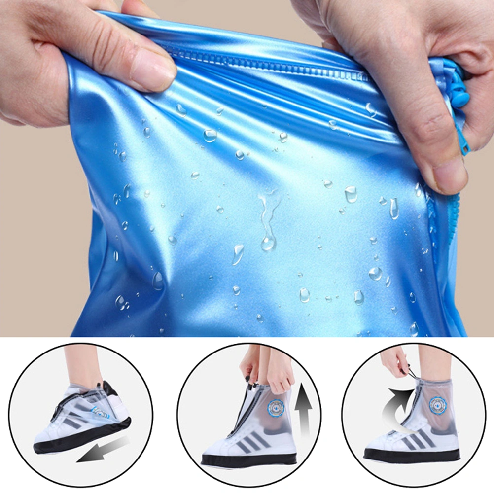 Blue Portable Lengthen Shoes Cover Zippered Boots Protectors Waterproof Shoe Protectors Elastic Band Overshoes for Outdoor Rainy Day Adult - XXXL