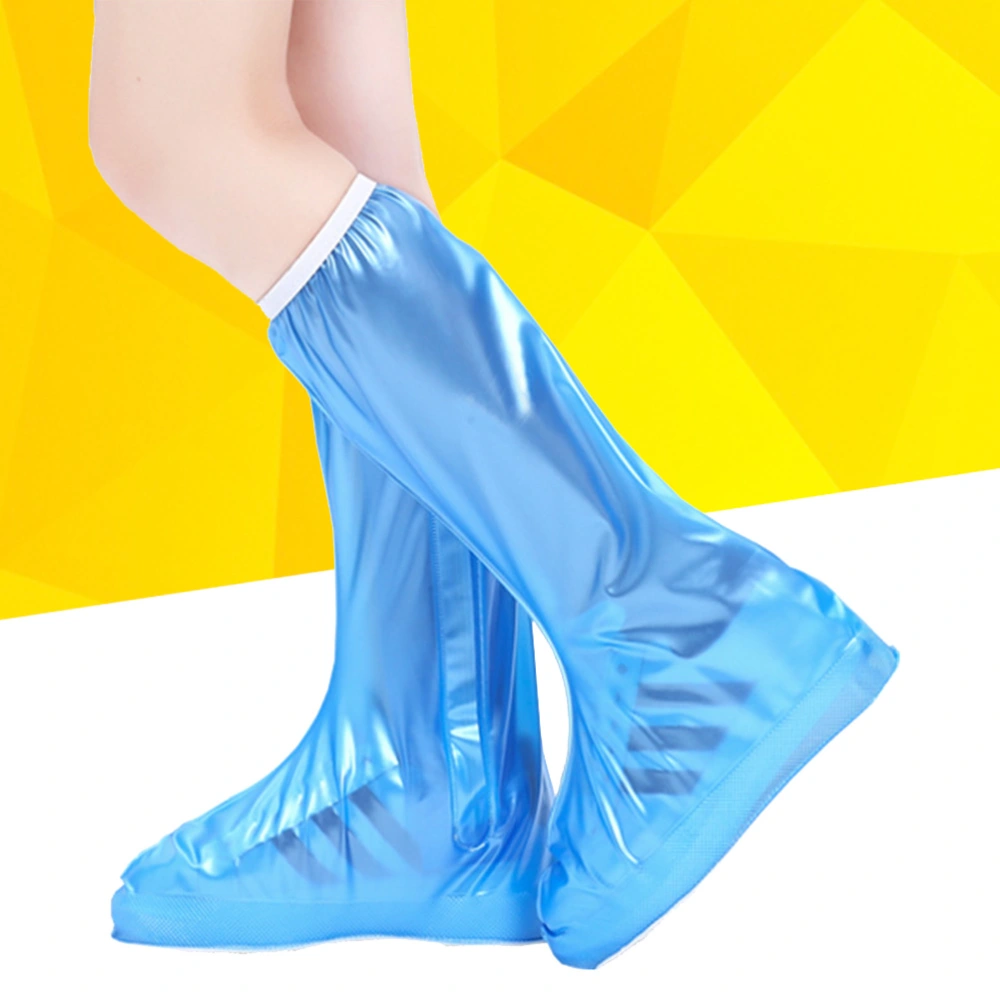 Blue Portable Lengthen Shoes Cover Zippered Boots Protectors Waterproof Shoe Protectors Elastic Band Overshoes for Outdoor Rainy Day Adult - XXXL