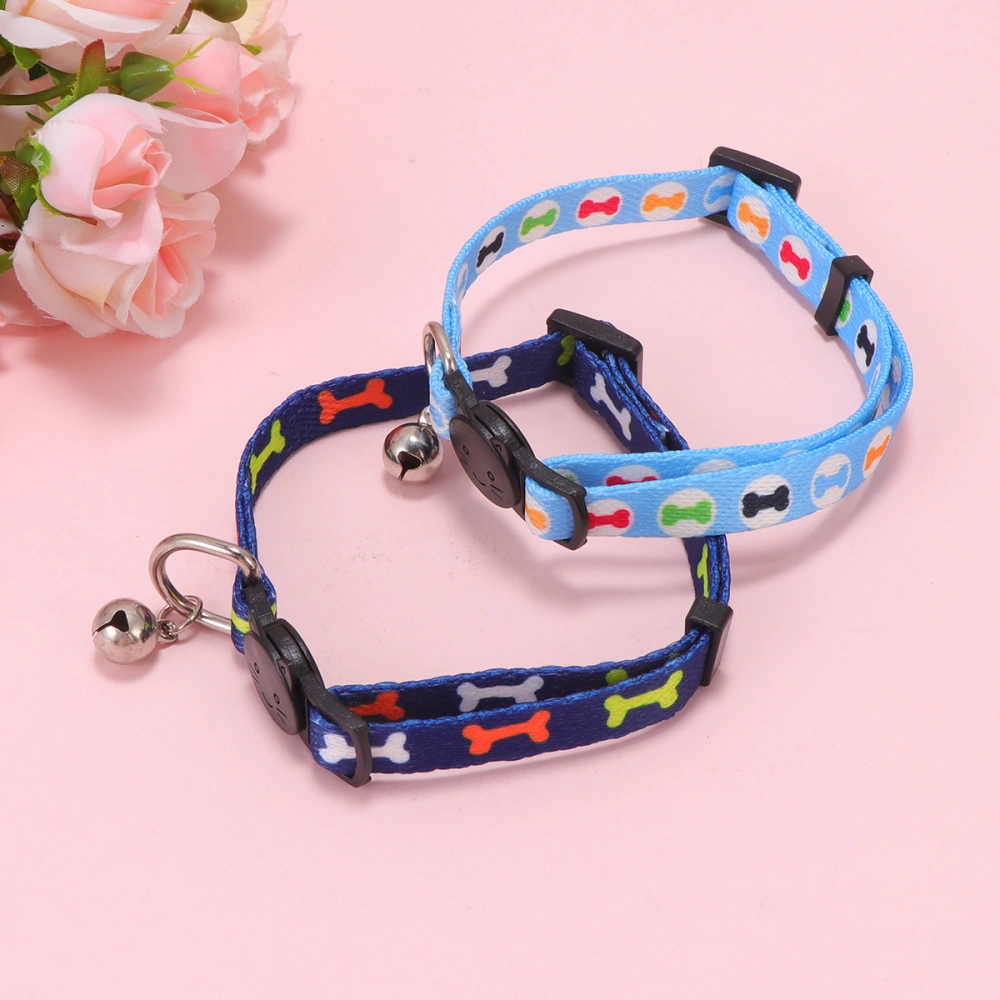 2pcs Pet Safety Button Collar Printing Nylon Pet Necklace Pet Supplies for Pets Cats (Sky Blue Bone Dark Blue Bone)