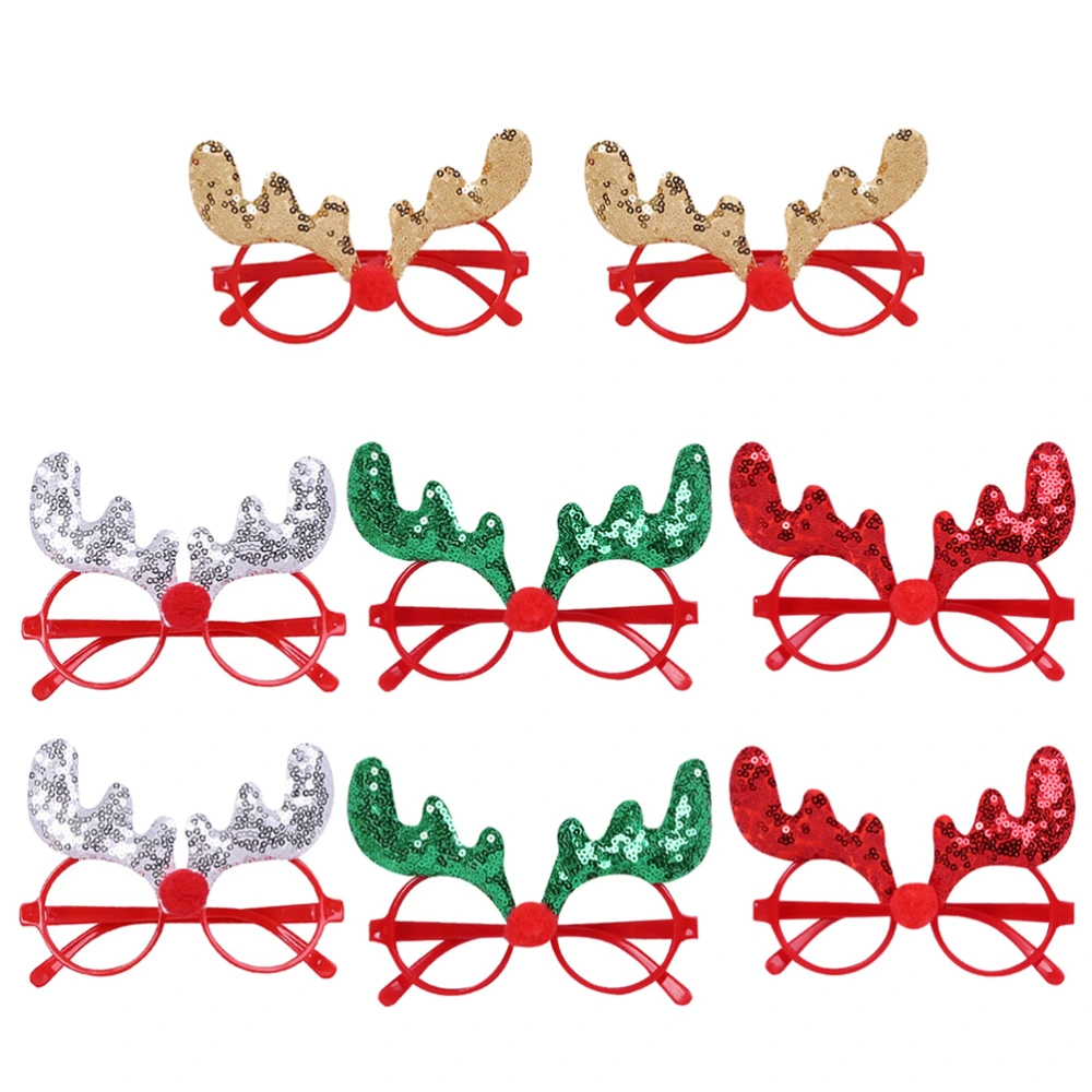 8pcs Sequins Antler Eyewears Christmas Glitter Glasses Frame Party Sunglasses Photo Props (Silver, Red, Golden, Green)