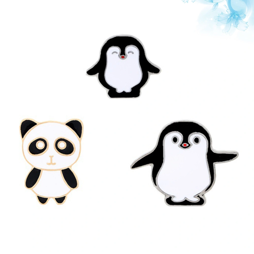 3pcs Panda and Penguin Shaped Breastpin Creative Brooches Unique Brooch Pin Costume Props Decoration Small Gift for Party Banquet