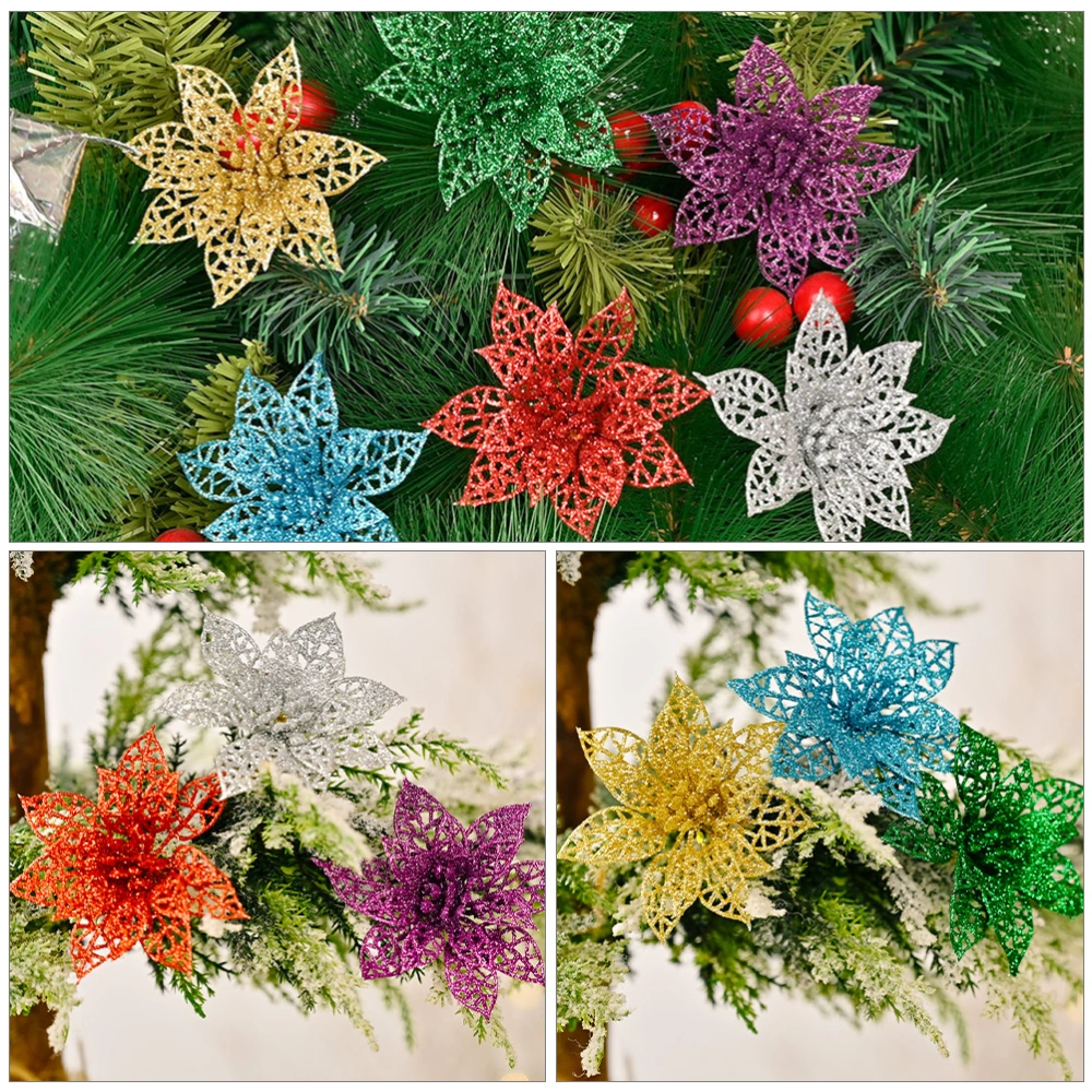 24Pcs Decorative Fake Flowers Christmas Glitters Simulation Flowers for Home