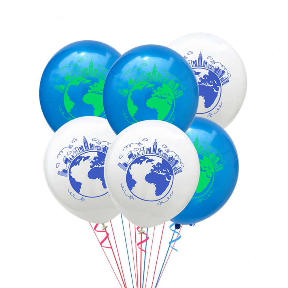 20pcs 12 Inches Balloons Ornaments Set World Map Printing Latex Balloons Party Supplies Classroom Layout Decorations (Light Blue and White Printing Balloons)