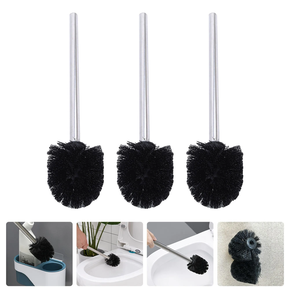 3pcs Plastic Toilet Brush Heads Replacement Brush Heads for Home (Black)