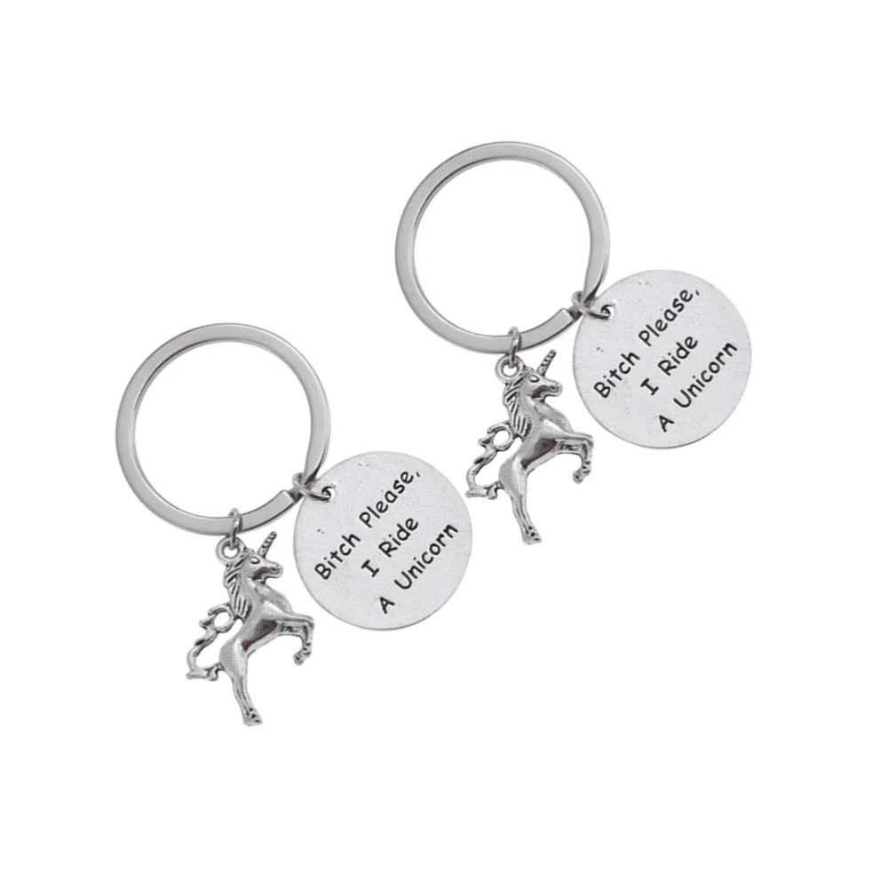 2PCS Unicorn Pattern Keychains Car Key Rings Metal Trendy Purse Bag Pendant Decoration Hanging Accessory