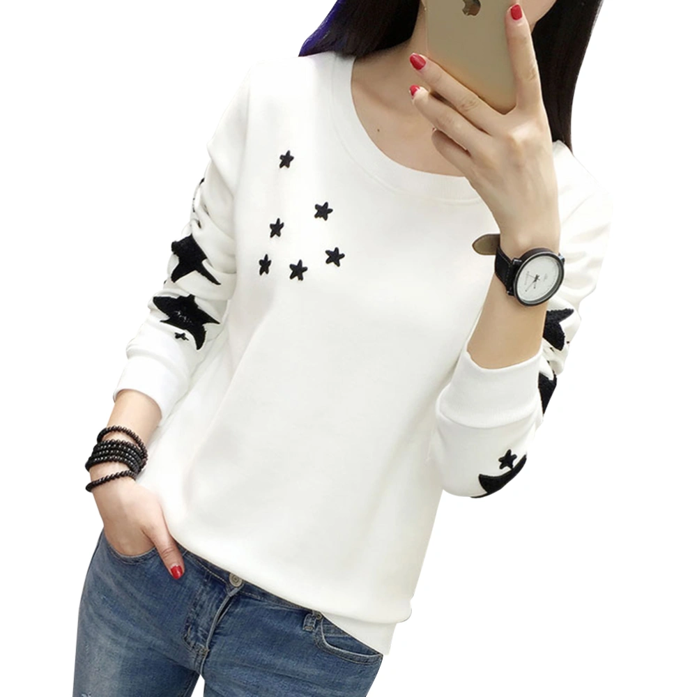 Women's Casual Long Sleeve Cotton Loose Couple Hoodie Sweatshirt Pullover Size M(White)