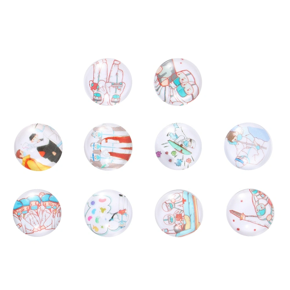 10Pcs 12mm Doctor and Nurse Pattern Time Glass Stickers DIY Jewelry Material Glass Decals Colorful