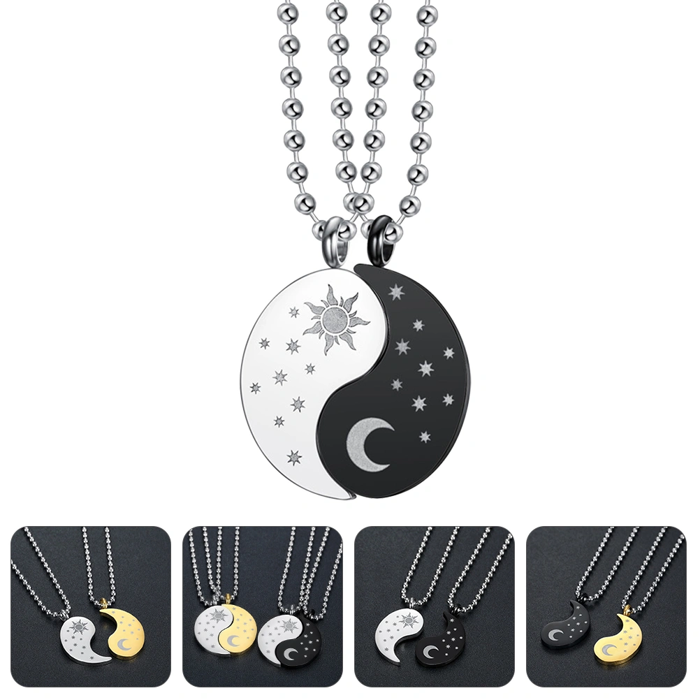 1 Pair Personality Sun Moon Necklace Couple Friends Stitching Pendant Neck Decor