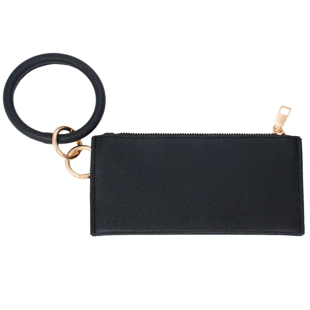 PU Leather Bag Key Chain Wallet Portable Bag Fashion Purse Delicate Zipper Purse Durable Hand Bag for Woman Girl Lady (Black)