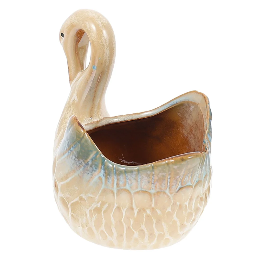 Tabletop Ceramic Swan Statue Flowerpot Mini Succulent Flower Pot Decorative Flowerpot