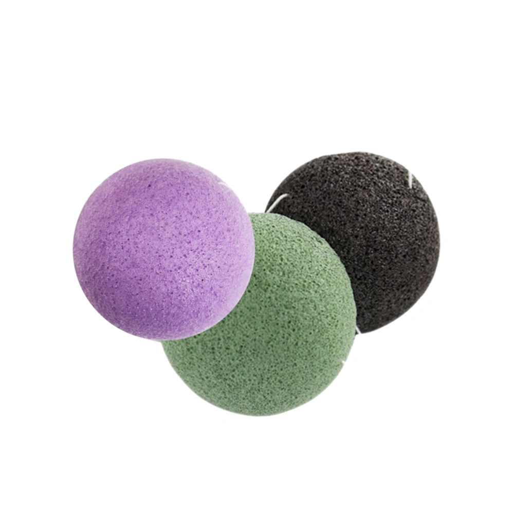 3Pcs Round Shaped Konjac Sponges Face Washing Puff Natural Facial Care Sponges Face Cleansing Sponge (Black Green Purple)