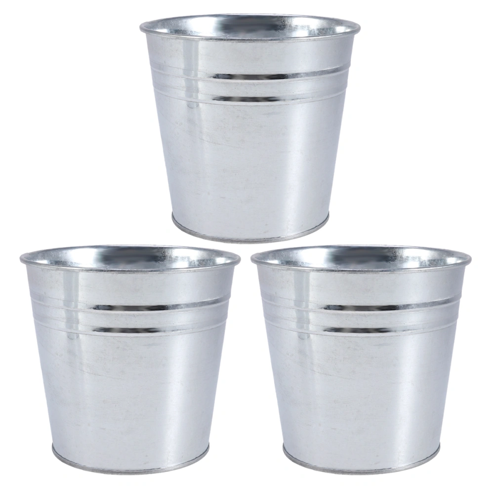 3PCS Flower Pot Vintage Garden Zinc Plated Iron Bucket Planter Pots Retro Home Decoration Wedding Window (Silver)