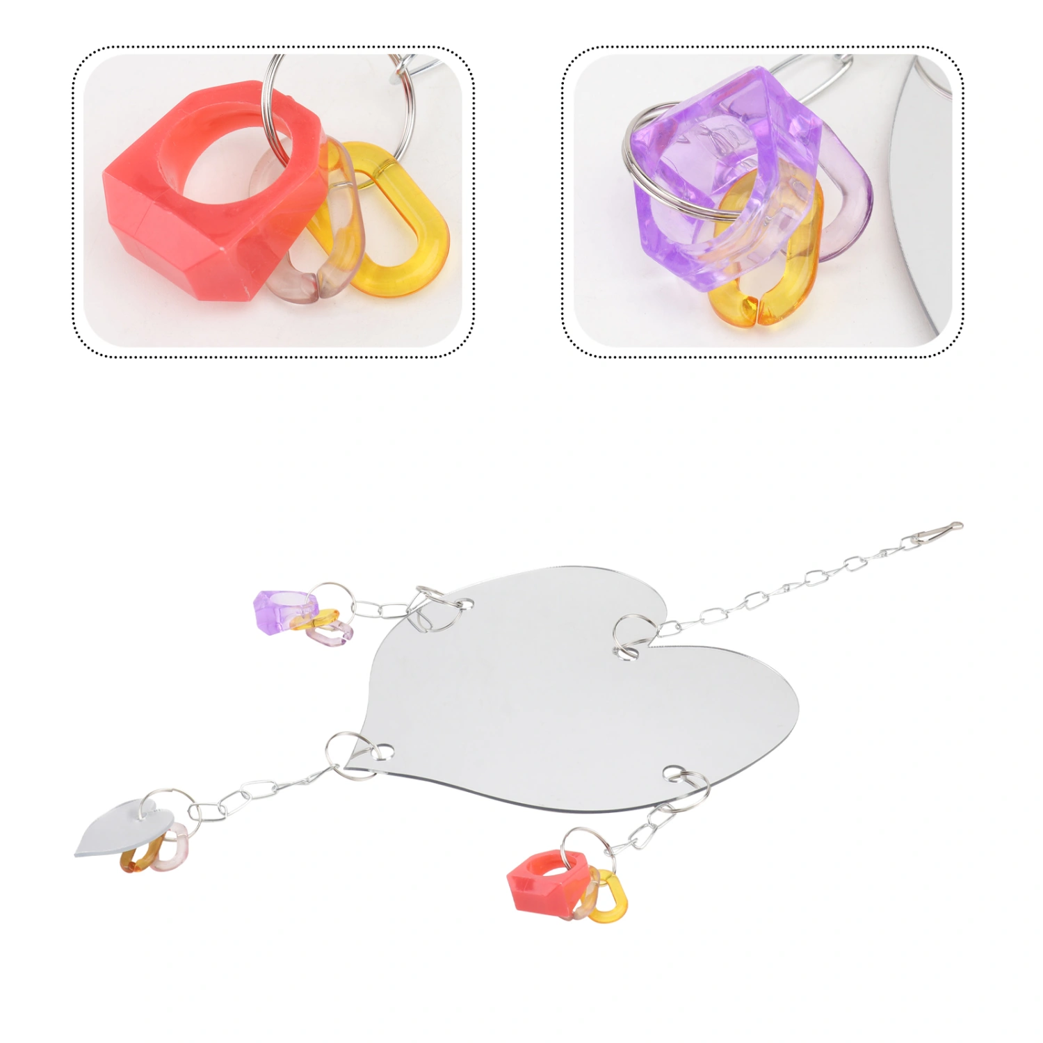 1Set Chick Mirror Feeding Device Stainless Steel Fruit Fork Hanging MirrorSilver