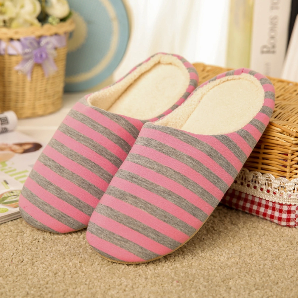 Unisex Indoor Slippers Warm Stripes Slippers Autumn Winter Cotton Slippers for Men Women - Size 38/39(Pink)